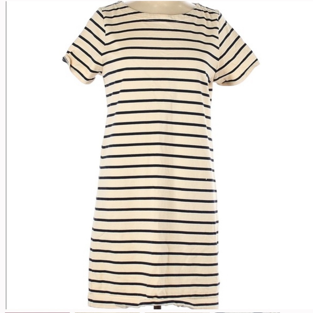 J Crew Factory Navy Cream Striped Shift Dress L